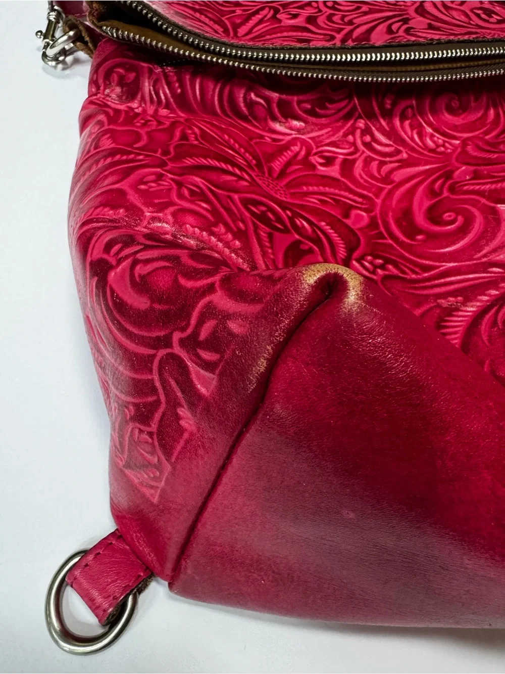 Patricia Nash Pink Black Luzille Tooled Emboss Leather Bag Convertible Backpack